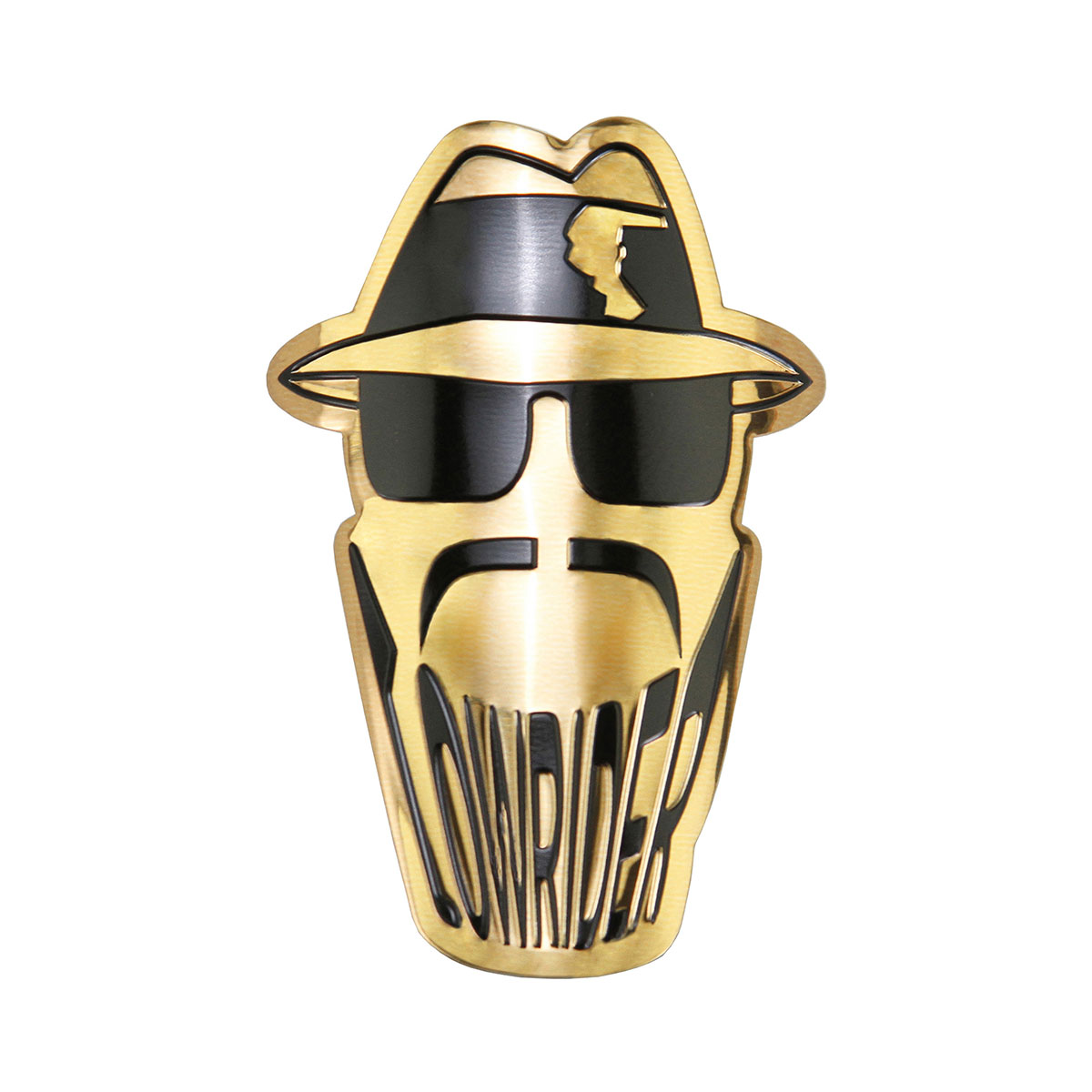 Lowrider Round Silhouette Head Name Plate Gold/Black.